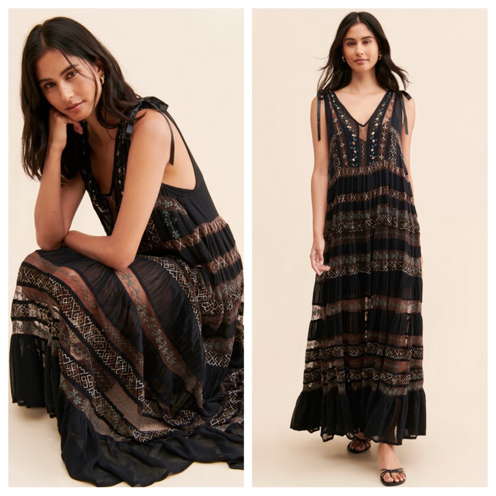 Free People Lacey Lady Maxi Dress in Black - Picture 2 of 16
